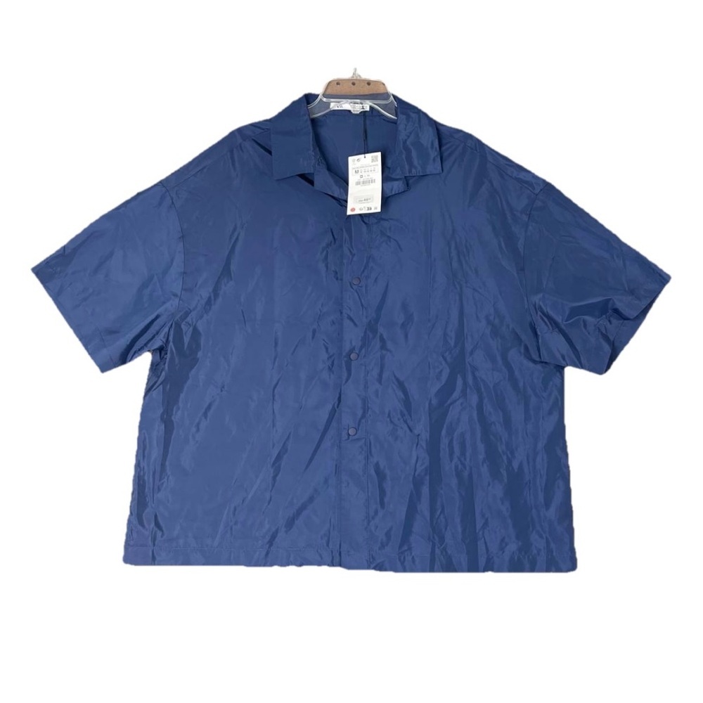 Zara Man Button Down Collared Shirt Navy Blue Medium Lightweight NWT